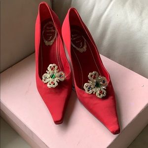 Rene Caovilla Jeweled Satin Pumps